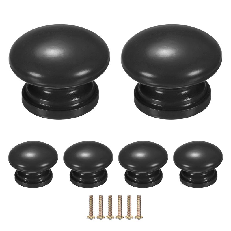 M METERXITY 6-Pack Kicthen Cabinet Knobs, 1-3/8 in(35mm) Solid Wood Round Drawer Pull Handle for Dresser/Office/Cupboard, Drawer Knob Hardware [Black] - Image 1